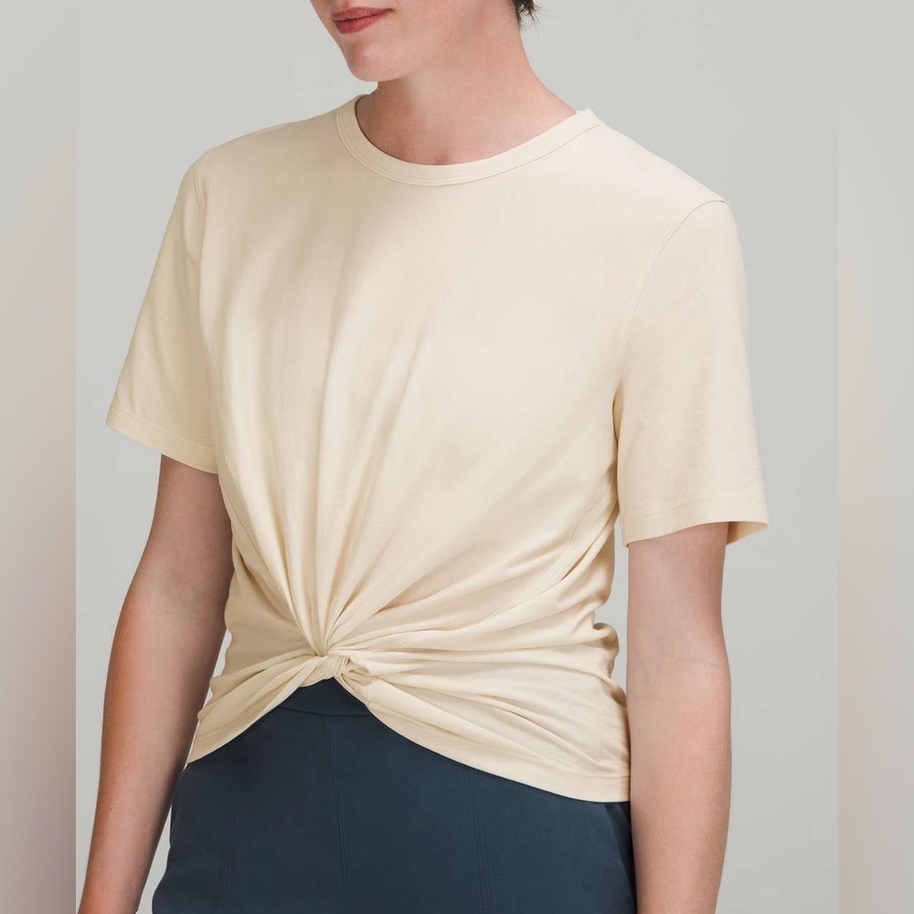 Lululemon Crescent Tee White Opal Tie Front Short Sleeve Shirt